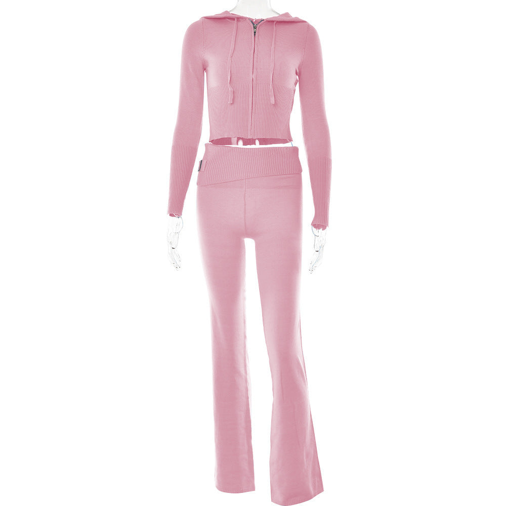 Costume à capuche pour femmes, ensemble pull à manches longues et pantalon Long taille haute, fermeture éclair, Sexy, loisirs