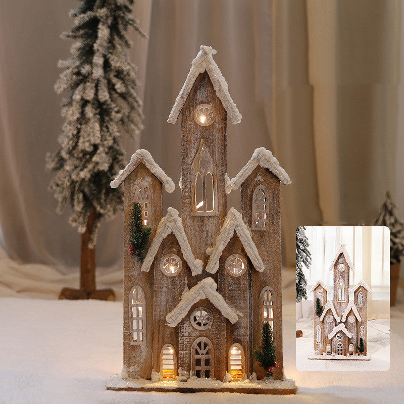 Christmas Decorations Wooden Luminous House Scene Layout