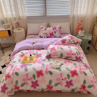 Home Fashion Simple Printing Cotton Bed Four-piece Set