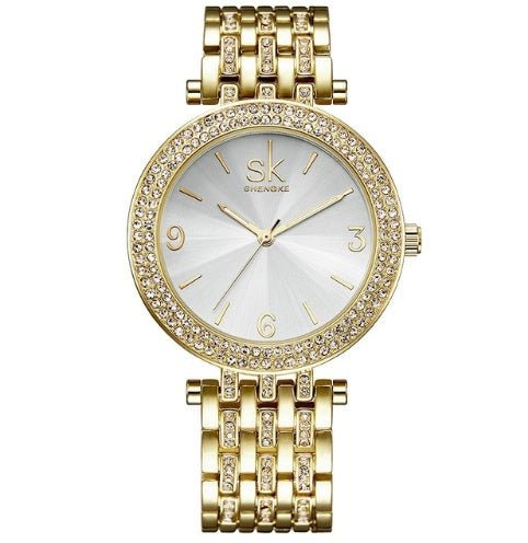 Relojes Shengke de lujo para mujer, marcas de relojes con esfera plateada de cristal, relojes de pulsera de diseño a la moda para mujer, relojes de pulsera para mujer, reloj femenino 