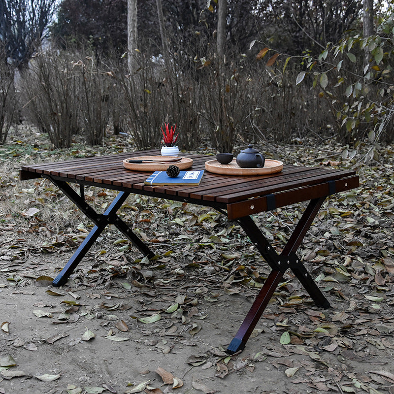 Juego de mesa y silla con rollos de pollo para exteriores, portátil