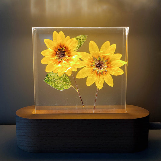 Preserved Flower Decorative Resin Plant Specimen Small Night Lamp