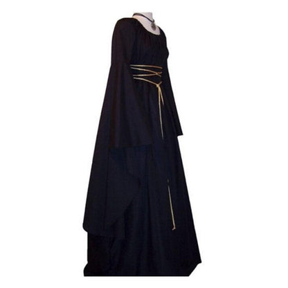 Robe d'Halloween à manches longues et col rond pour femme, tenue irrégulière avec ceinture, costume de sorcière d'Halloween