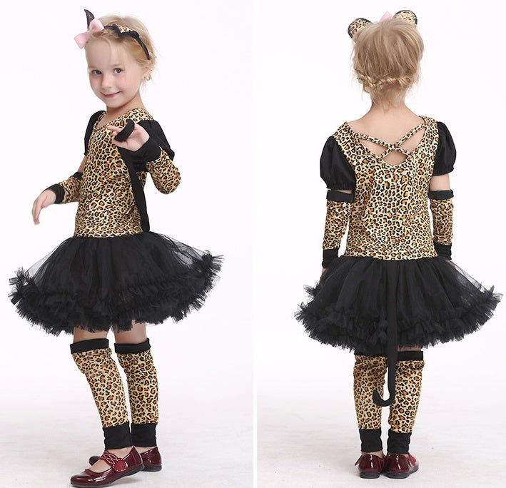 Disfraz de gato leopardo para Halloween para niñas