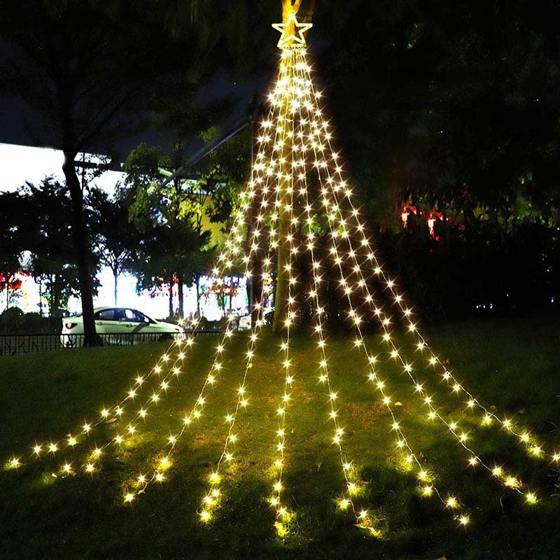 Lumière LED cascade étoile à cinq branches pour décorer la cour extérieure