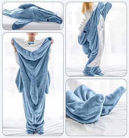 Ambitelligence Shark Blanket Sudadera con Capucha Mono para Adultos y niños, Acogedor Saco de Dormir de tiburón con Disfraz de Franela