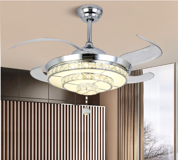 Lampe de ventilateur de plafond invisible en cristal de luxe