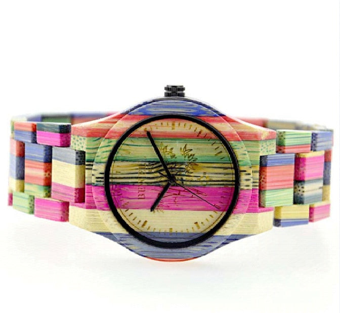 Reloj de pareja tallado en madera de bambú de colores