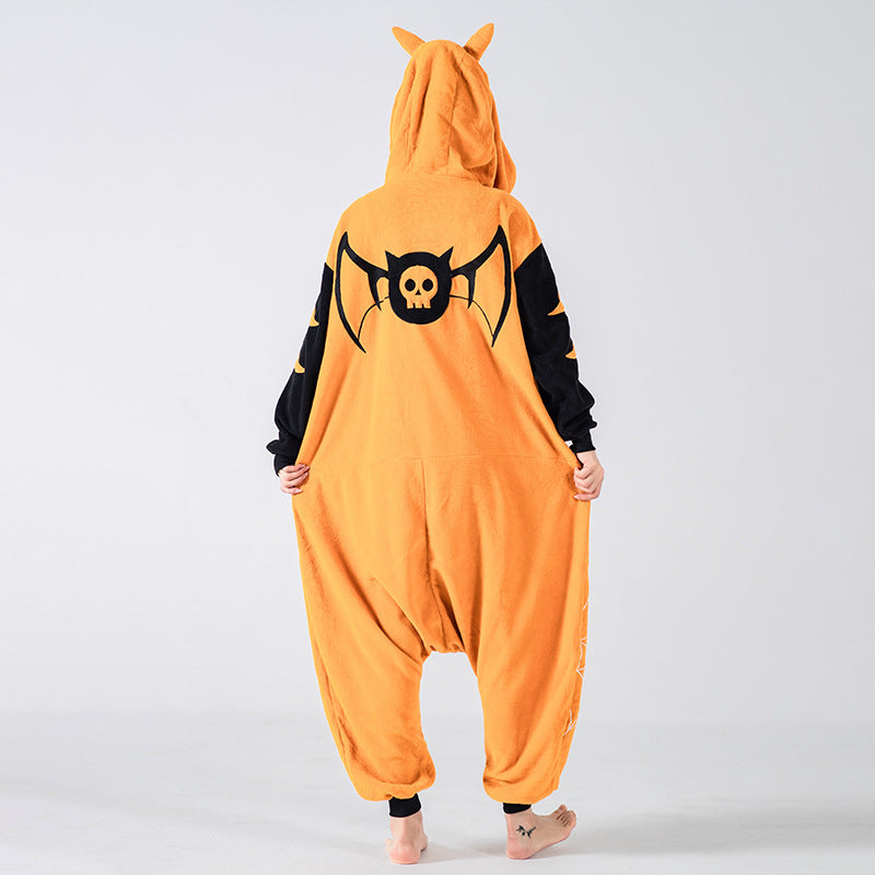 Venta al por mayor de pijamas de una pieza del hijo del diablo para Halloween, disfraz de festival de cosplay con capucha, lindo para el hogar