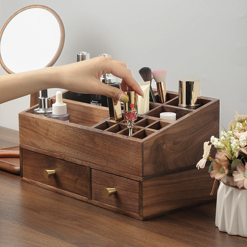 Boîte de rangement de cosmétiques en bois massif, organisateur de tiroir pour pinceaux de maquillage