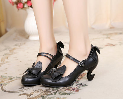 Lolita with sweet bunny bows table toe student heels