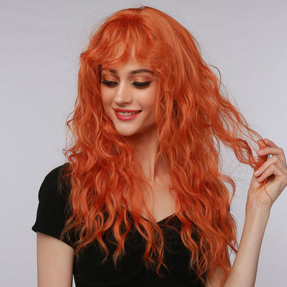 Perruque d'Halloween tendance pour femme - Orange - Petit volume - Mécanisme de frange Qi - Coiffe