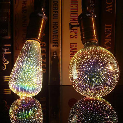 Bombilla LED decoración 3D fuegos artificiales 110 220V ST64 G95 G80 G125 A60 botella corazón luces navideñas novedad lámpara de Navidad