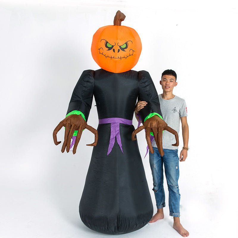 Modelo inflable de dibujos animados de bruja, gato negro y calabaza de Halloween