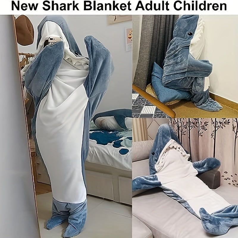 Manta de tiburón para adultos, manta de tiburón con capucha, manta de tiburón, franela súper suave y acogedora, disfraz de cosplay para niños y niñas, saco de dormir para la noche