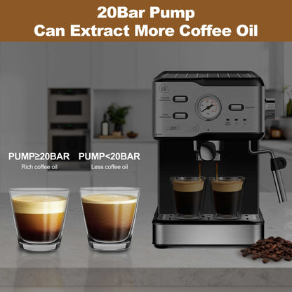 Máquina de café espresso Máquina de café para capuchino y latte a presión de 20 bares con filtro ESE POD, varilla de vapor y termómetro para espumador de leche, tanque de agua de 1,5 l, prohibición de espresso de acero inoxidable en Amazon