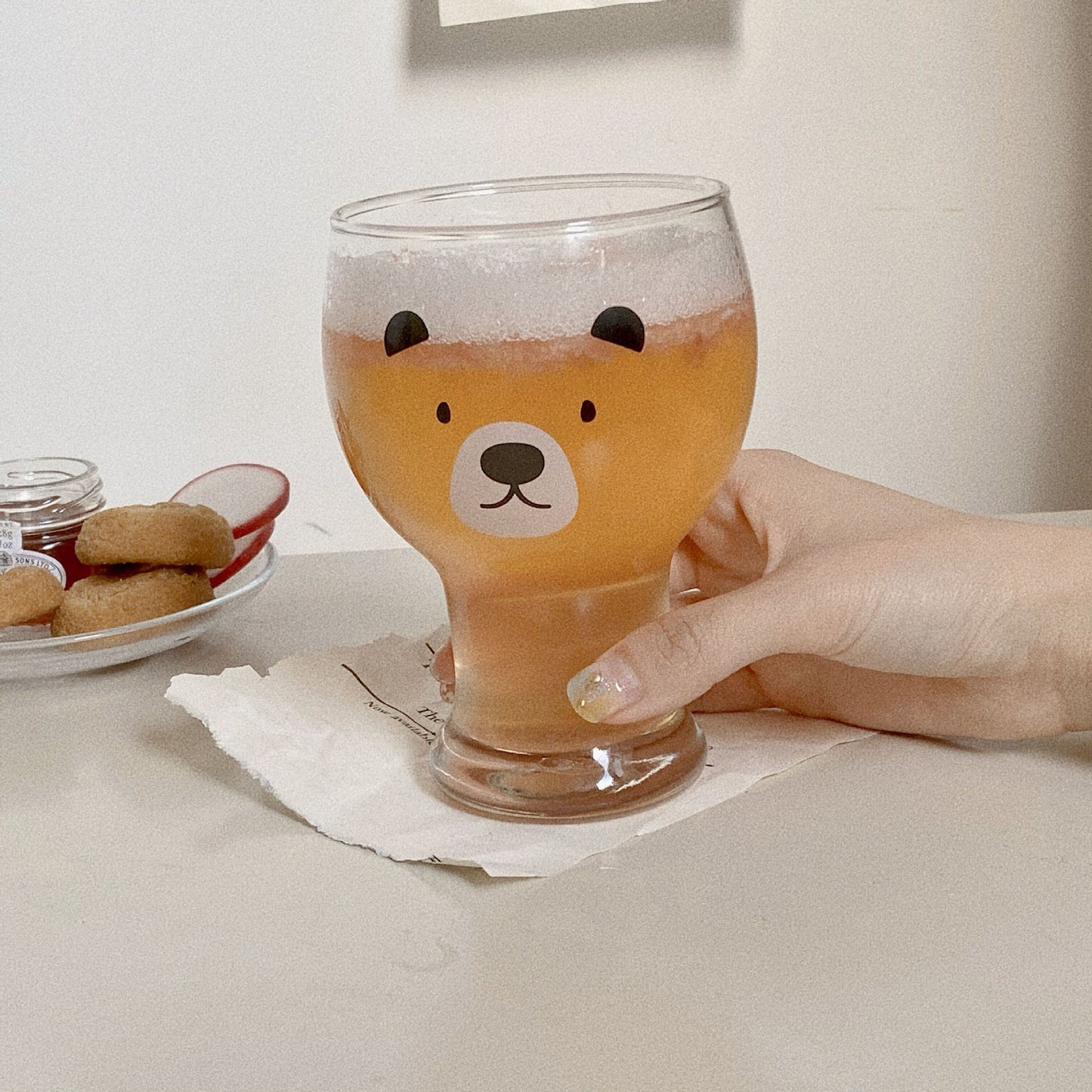 Tasse de boisson froide à dessert en verre ours mignon