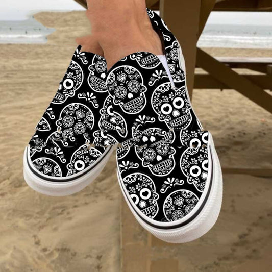 Zapatos planos de lona con estampado informal de calavera de calabaza de Halloween