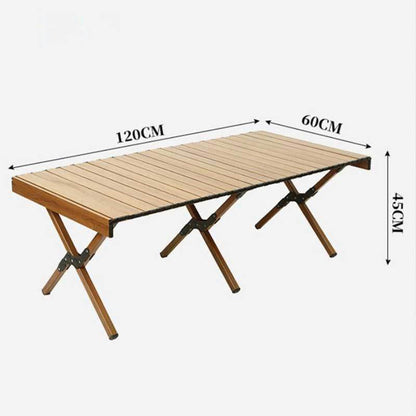 Portable Self-driving Camping Dinner Barbecue Table Wood Grain Table