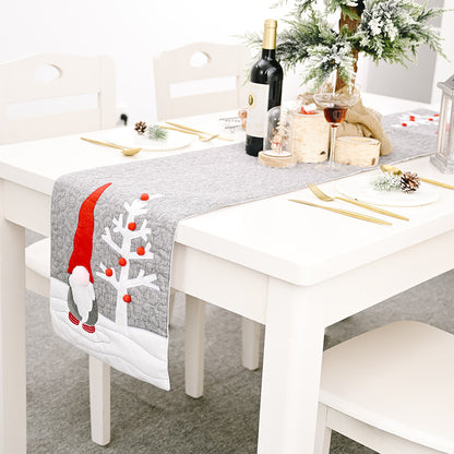 Muñeco de peluche de gnomo navideño, camino de mesa gris, mantel de Papá Noel, decoración de mesa para la cena navideña en casa, suministros para fiestas navideñas