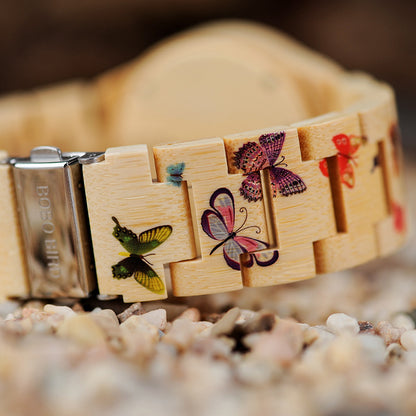 BOBO BIRD O20 – montre-bracelet à Quartz pour femmes, imprimé papillon, entièrement en bambou, dans une boîte cadeau en bois