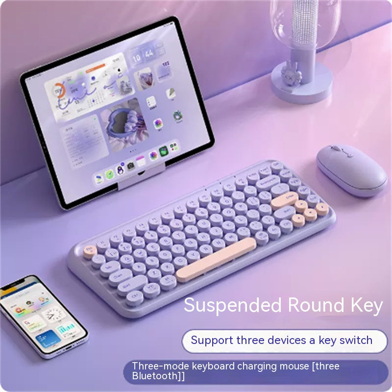 Ensemble clavier et souris Bluetooth à trois modes, sans fil, pour ordinateur portable, tablette de bureau pour filles