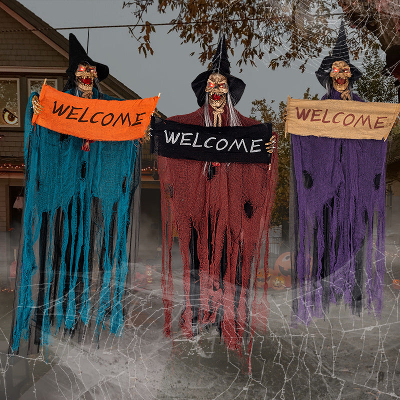 Adornos decorativos de resina con calavera eléctrica para colgar en la puerta de Halloween