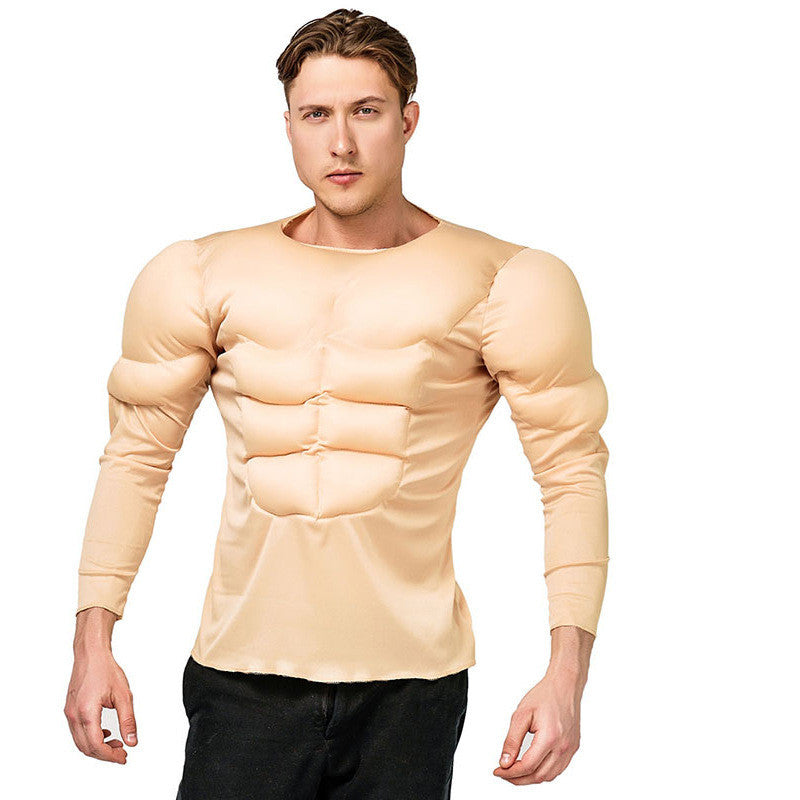 Men's Halloween Role Play Cross-border Fake Abdominal Muscle T-shirt Party Costume