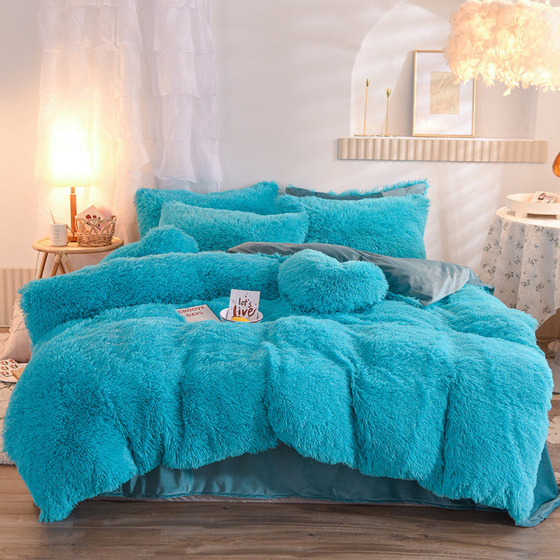 Housse de couette en polaire épaisse de luxe Queen King hiver lit chaud housse de couette taie d'oreiller peluche moelleuse Shaggy literie ensemble de literie hiver corps garder au chaud