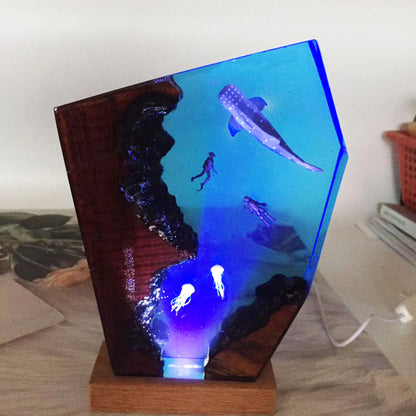 Creative USB Ocean Small Night Lamp Whale Diver Epoxy Ornament