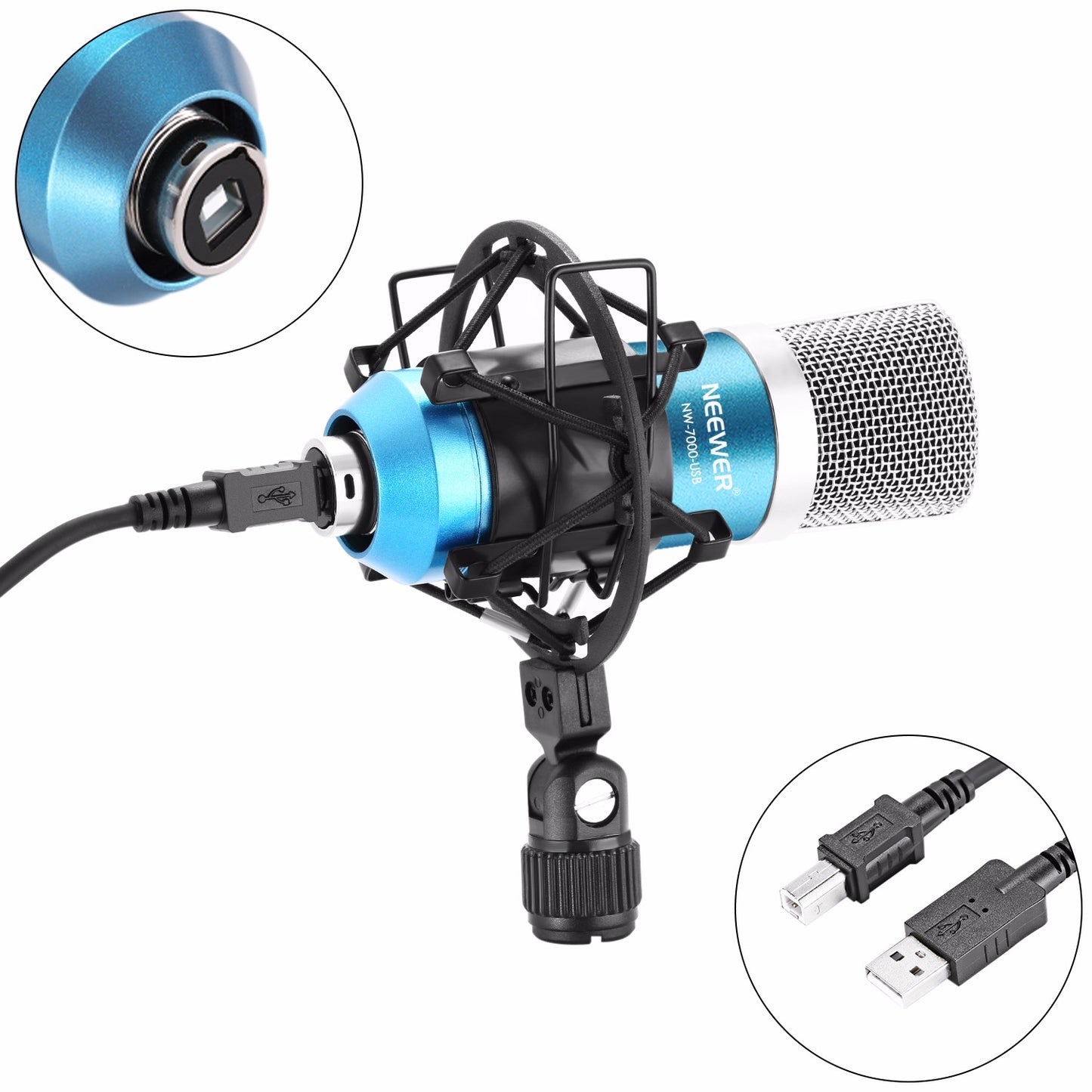 Neewer NW-7000 Micrófono Condensador de Estudio Profesional USB y Soporte de Brazo de Tijera de Suspensión Ajustable NW-35 con Montaje Antichoque y Kit de Abrazadera de Montaje en Mesa Perfecto para Radiodifusión y Grabación de Sonido