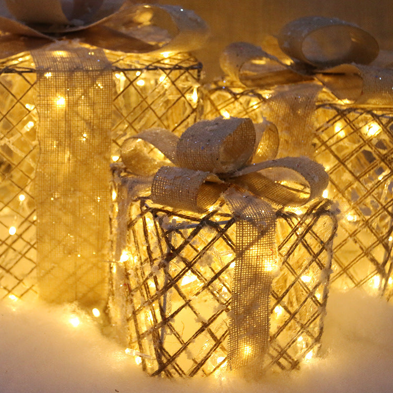 Cajas de regalo con iluminación navideña y lazos para decoración de interiores Caja de regalo con nieve Caja de regalo luminosa para el hogar y el jardín Navidad