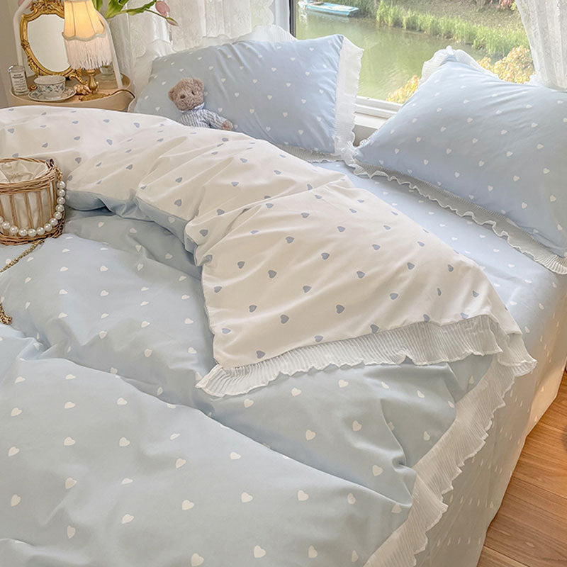 Housse de couette en coton lavé à petites fleurs, ensemble de draps de lit quatre pièces