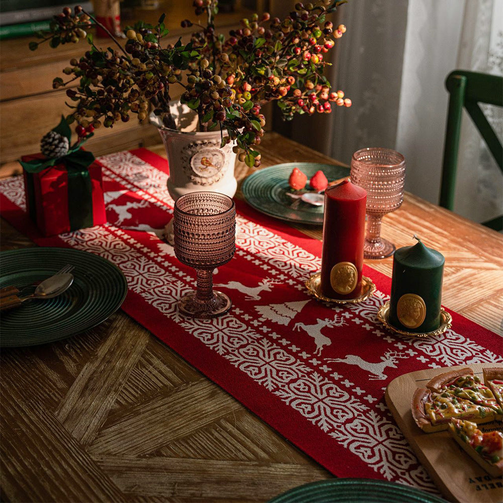 Camino de mesa navideño rojo, decoración de ambientes, mantel para mesa de café