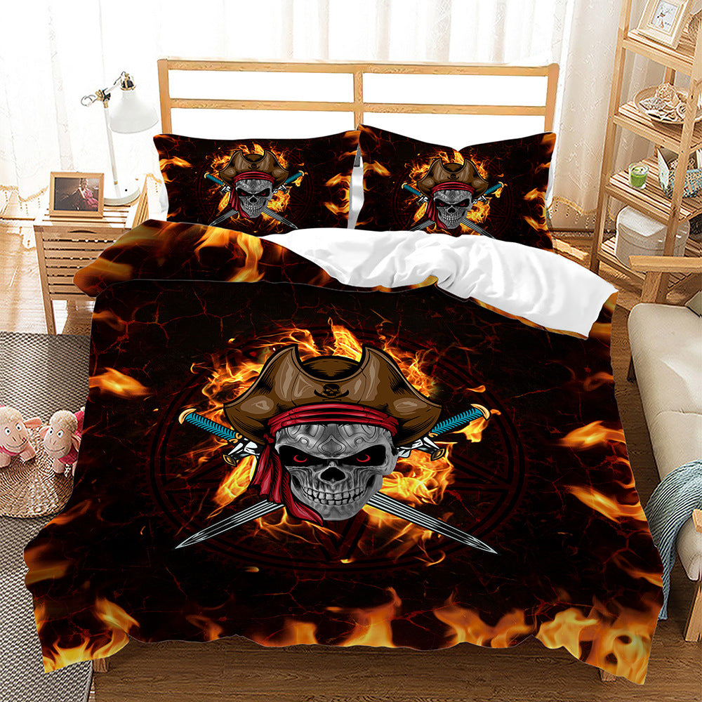 Digital Printing Halloween Crossbones Three Piece 3D Printing Quilt Cover