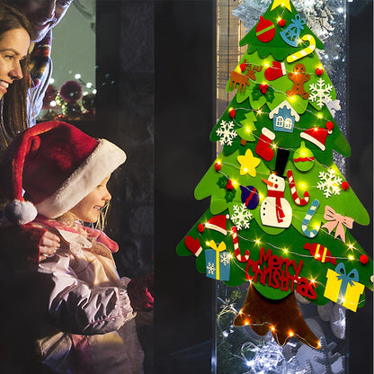 Árbol de Navidad de fieltro con luces para niños DIY