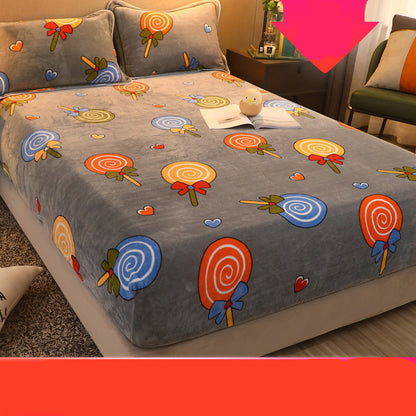 Flannel Bed Sheet One-piece Coral Fleece Plus Velvet Warm Non-slip Fixed Bed Cover