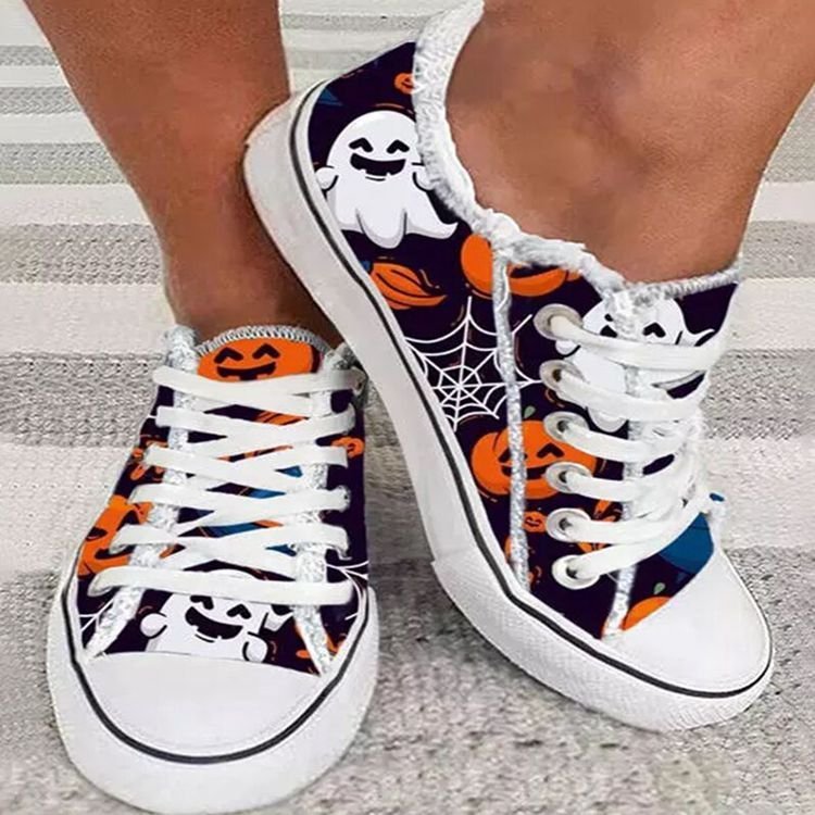 Personnalité Graffiti Halloween Thanksgiving Imprimer Casual Toile Chaussures Femmes