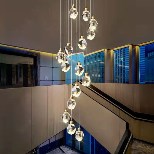 Duplex Stair Long Crane Crystal Lamp