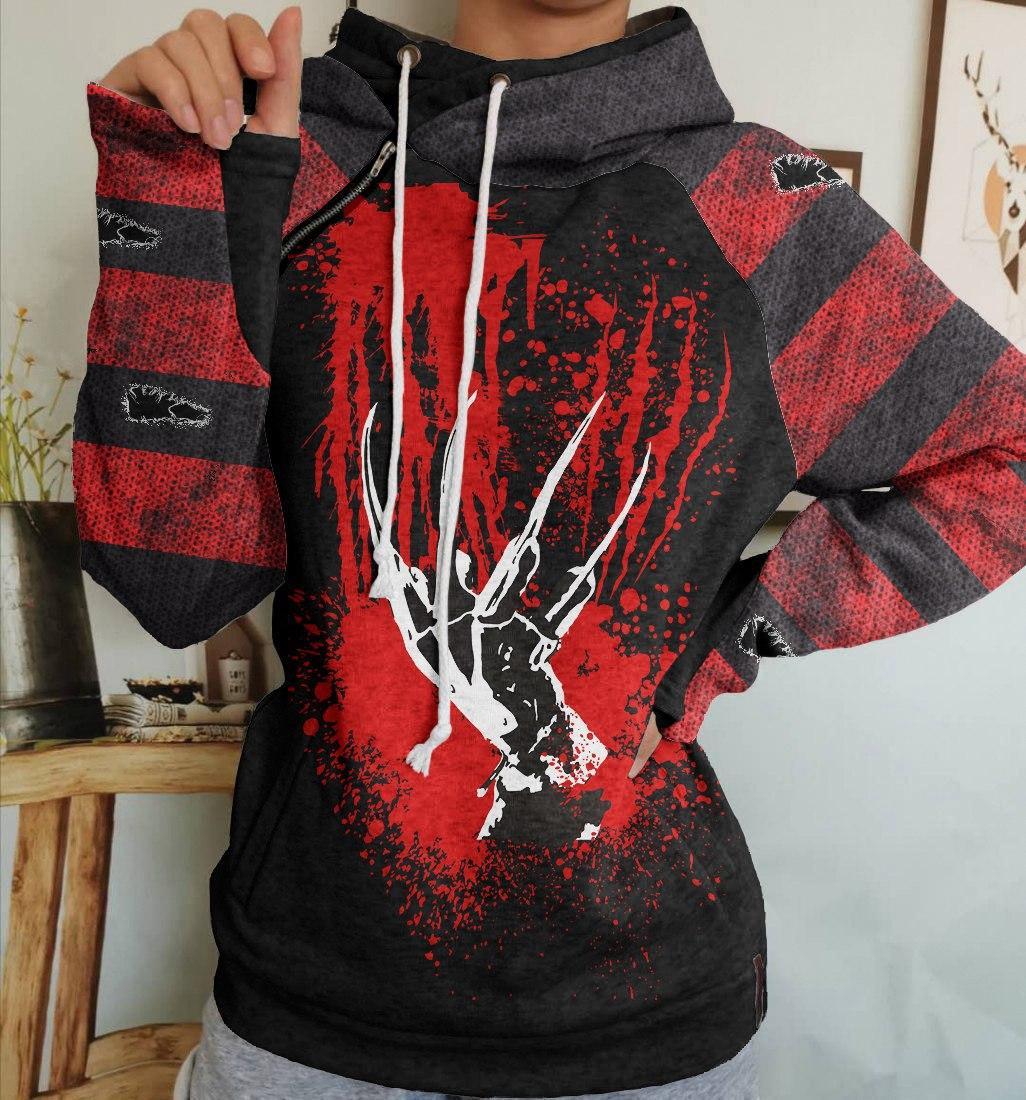 Sudadera con capucha unisex con estampado completo de terror y calavera de Halloween