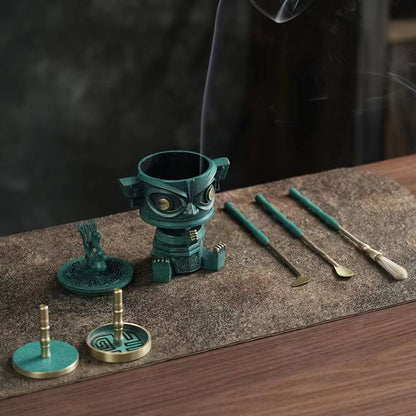 Brass Sanxingdui Household Incense Burner Set