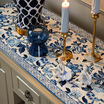 Nouveau Drapeau de Table en porcelaine bleue et blanche chinoise, couverture en coton et lin