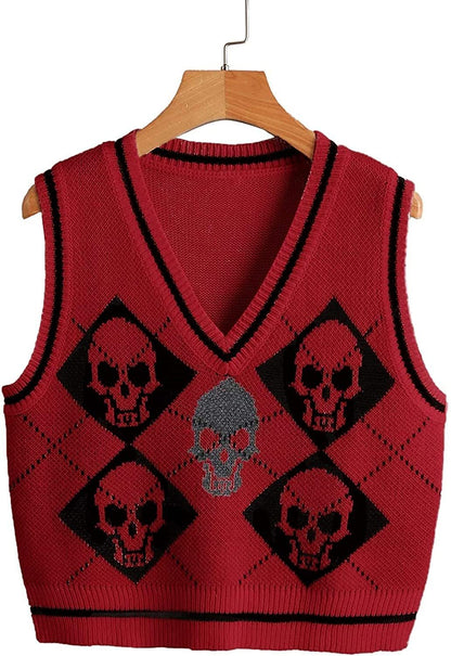 Pull d'Halloween en tricot à col en V pour veste gilet pour femme