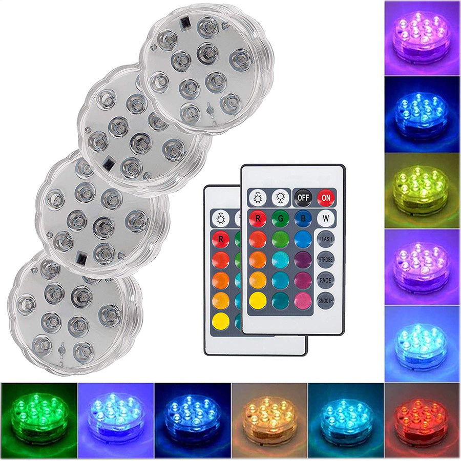 10 luces LED sumergibles subacuáticas impermeables para jarrón de boda, lámpara de base, lámpara de noche submarina, jarrón para exteriores, decoración para fiesta en el jardín