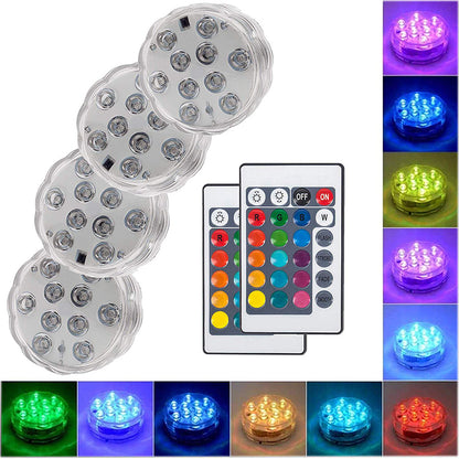 10 luces LED sumergibles subacuáticas impermeables para jarrón de boda, lámpara de base, lámpara de noche submarina, jarrón para exteriores, decoración para fiesta en el jardín