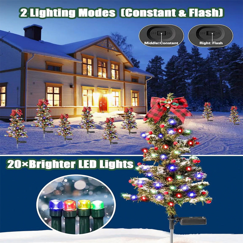 Décorations de Noël extérieures imperméables Arbre de Noël solaire 2 modes Piquet de jardin Lumière de chemin de Noël pour la décoration de jardin