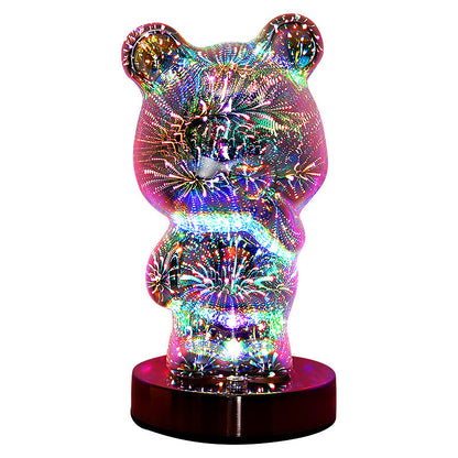 3D Glass Multicolor Fireworks Finger Bear USB Dream Atmosphere Bedside Lamp