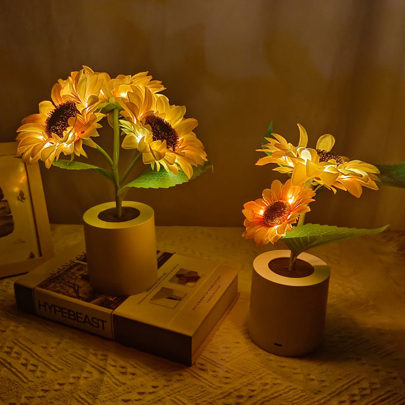 Lámpara de mesa con luz nocturna de simulación Led de girasol recargable, lámpara de escritorio decorativa con flores de simulación para restaurante, Hotel, regalo de boda