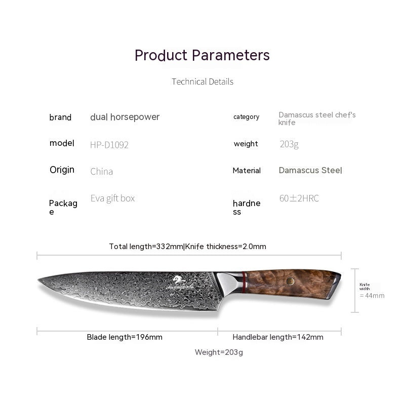 Couteau de chef en acier damas, coupe de viande en acier inoxydable