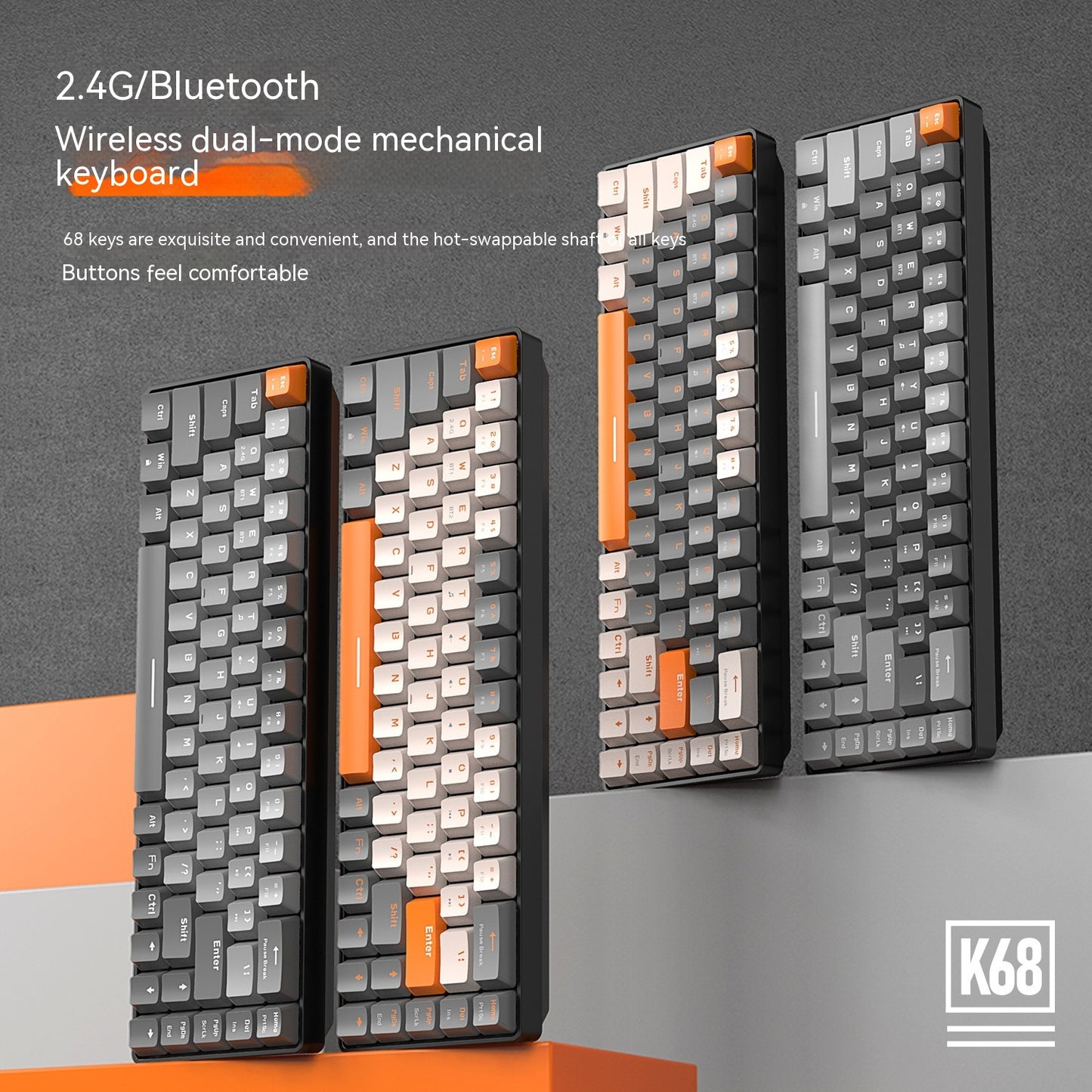 Teclado mecánico de modo dual inalámbrico Bluetooth 24 Wolf K68 gratuito